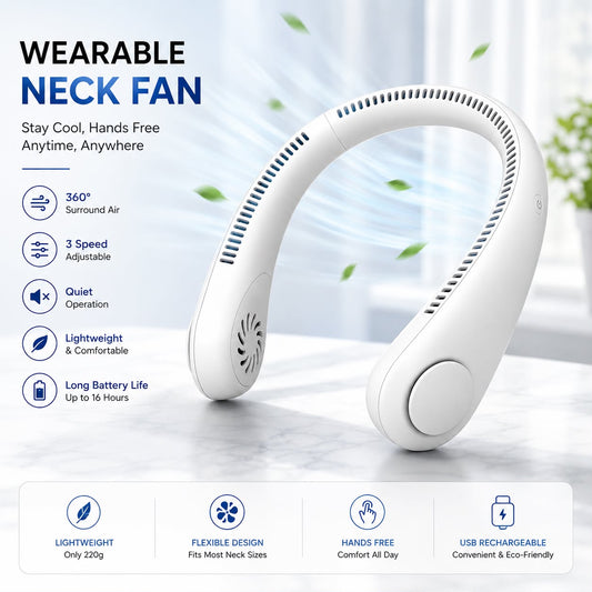 Vaneless Neck Hanging Fan – Portable USB Rechargeable Hands-Free Cooling Fan